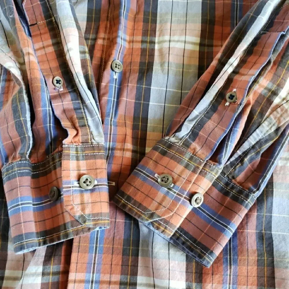 Banana Republic Shirt Mens L Red Black White Blue Plaid Cotton Long Sleeve